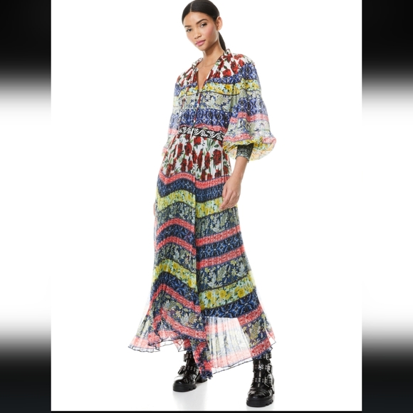 Alice + Olivia katz aysmmertic pleated multi printed Maxi skirt size XL - Picture 3 of 10